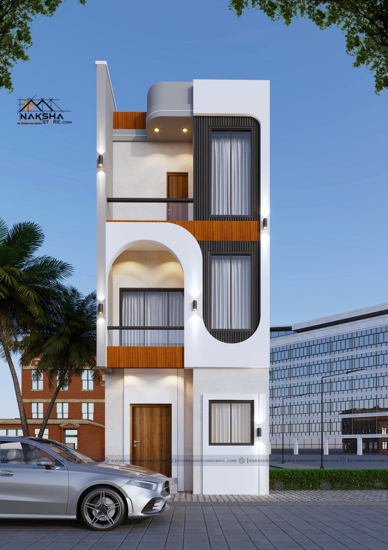 Modern G+2 Home Elevation | Stylish 3 Floor House Design